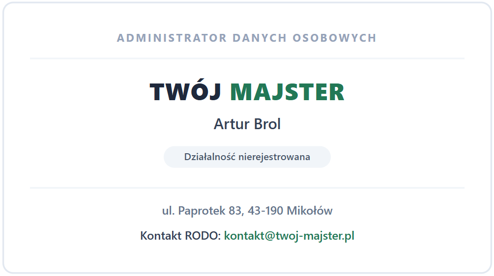 Dane Administratora Danych Osobowych